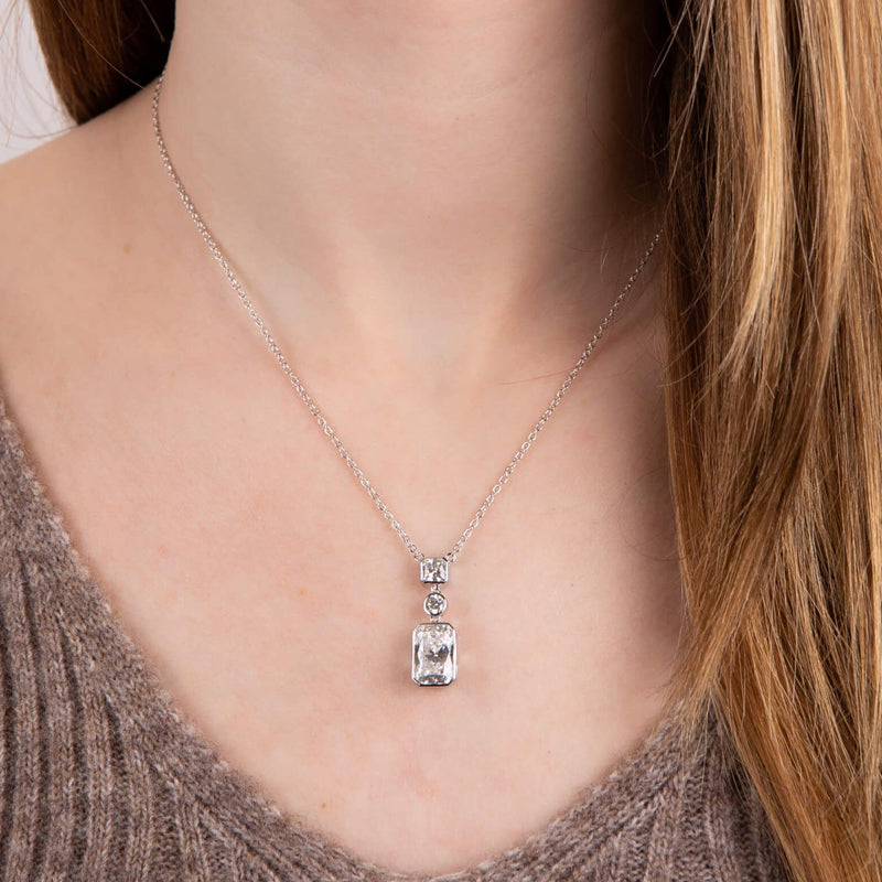 Cubic zirconia multi-stone necklace in silver.
