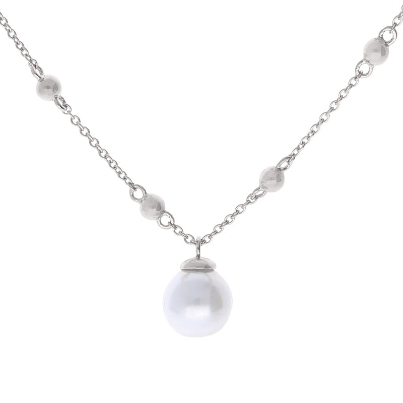 Simulated Pearl Bead Necklace in Silver.