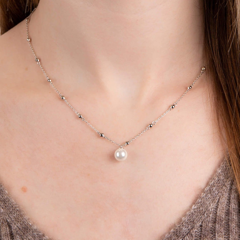 Simulated Pearl Bead Necklace in Silver.