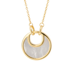 Crescent mother of pearl necklace in silver with gold plating.