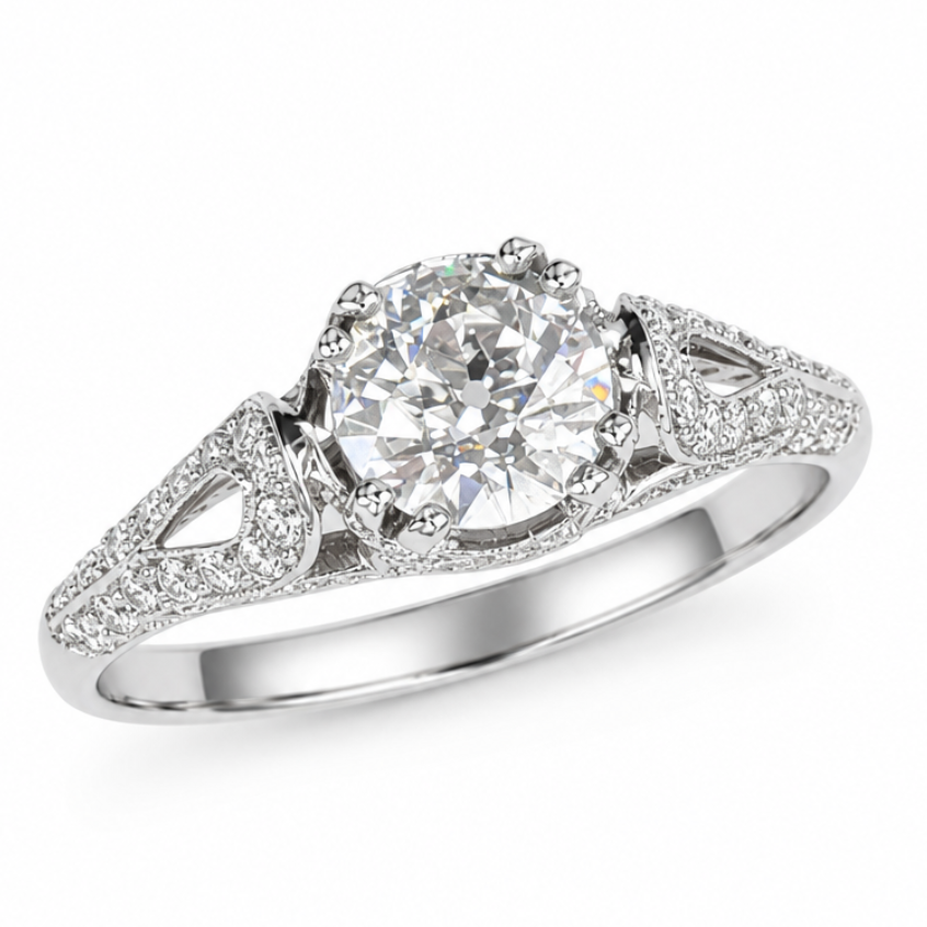 Pre-owned Old Cut Diamond Art Deco Style Ring with Diamond Set Shoulders, 0.70ct