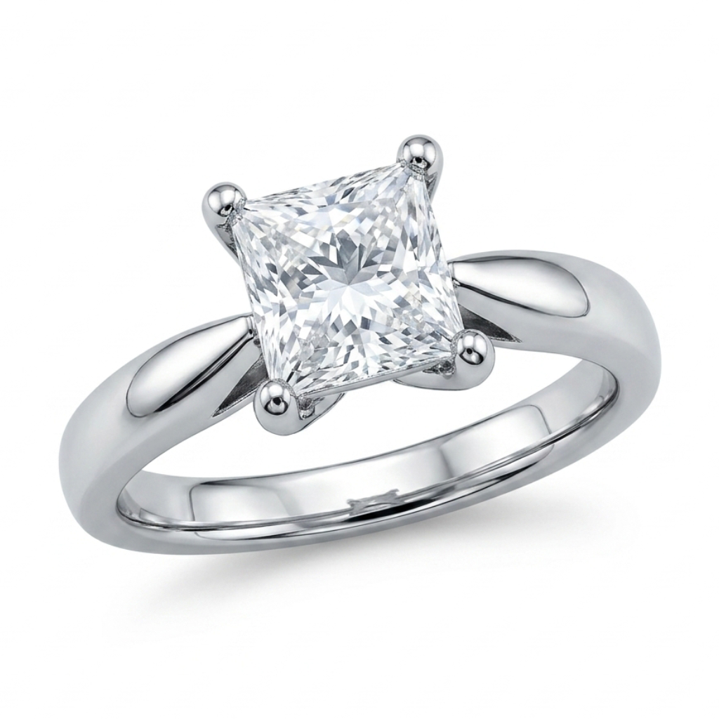 Princess Cut Diamond Solitaire Engagement Ring in Platinum, 1.00ct