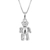 Diamond set articulated teddy bear pendant and chain in silver.