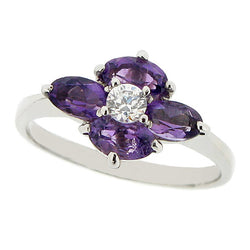 Ring - Amethyst and cubic zirconia cluster ring in 9ct white gold  - PA Jewellery