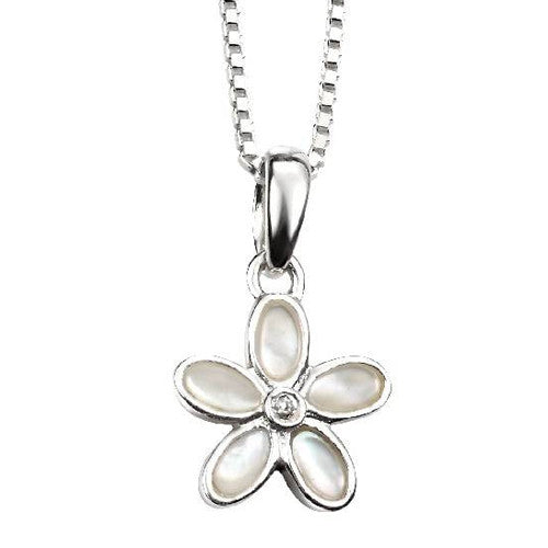 Neckwear - Mother of pearl flower pendant and chain in silver - PA Jewellery