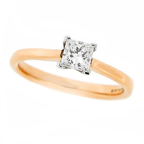 Ring - Princess cut diamond solitaire ring in 18ct rose gold, 0.37ct - PA Jewellery