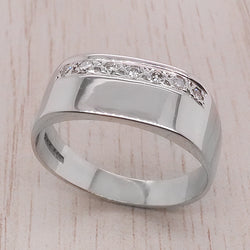 Diamond set flat-top signet ring in 9ct white gold