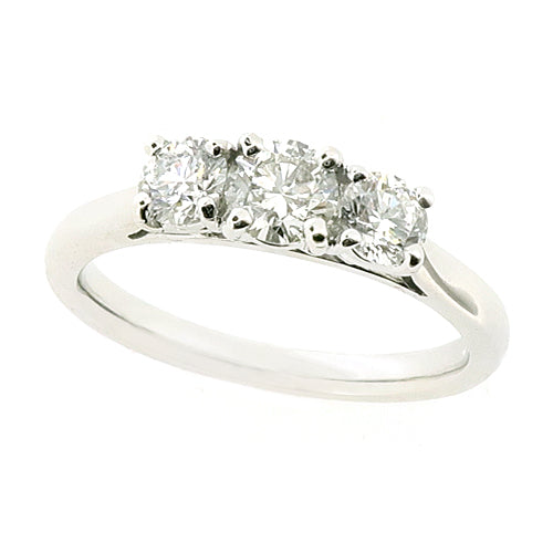 Brilliant cut diamond three stone ring in platinum, 0.75ct
