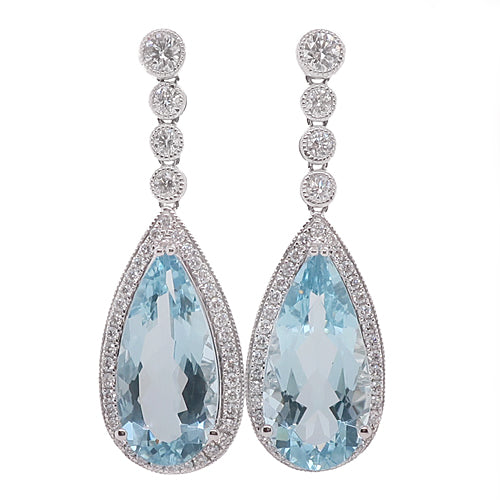 Aquamarine and Diamond Drop Earrings in 18ct White Gold