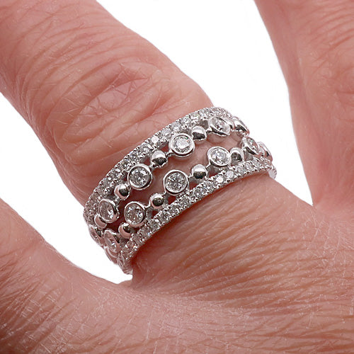 Diamond and bead detail set of two rings in 18ct white gold, 0.98ct