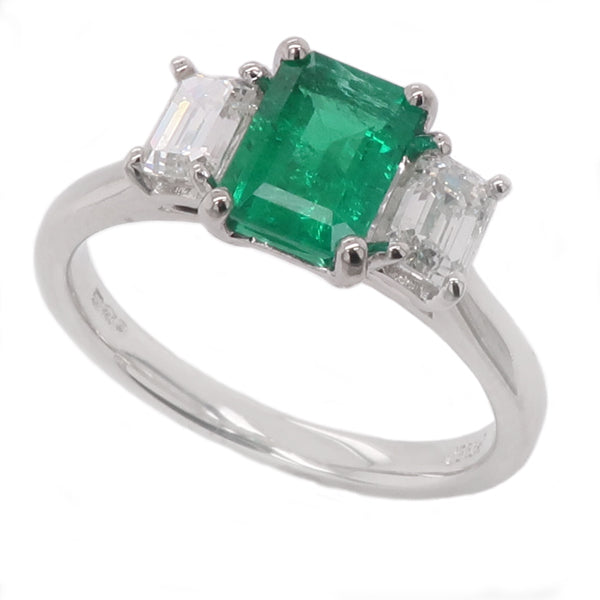 Emerald & diamond three stone ring in Platinum