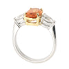 Mandarin garnet and diamond three stone ring in platinum and 18ct gold