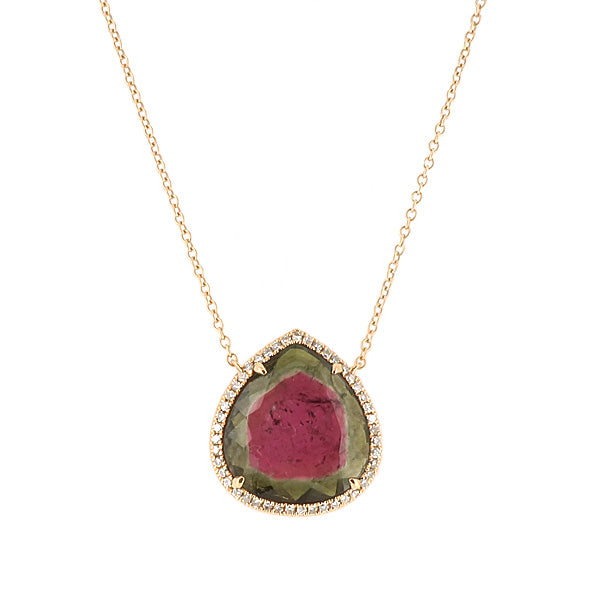 Watermelon Tourmaline and Diamond Necklace in 18ct Rose Gold