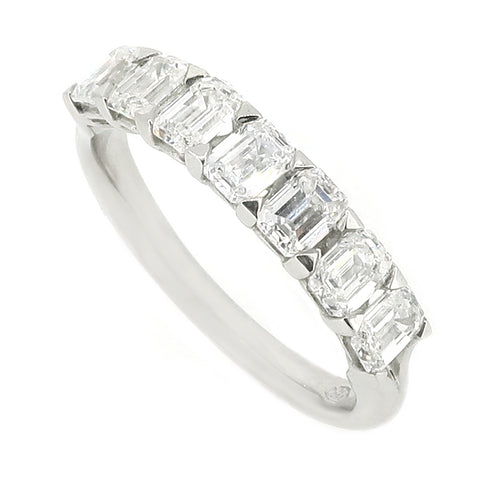 Emerald cut diamond seven stone ring in platinum, 1.28ct
