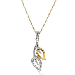 Diamond leaf pendant and chain in 9ct yellow and white gold