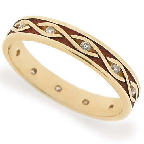 Ring - Diamond set twist pattern wedding band in 9ct yellow gold, 0.12ct - PA Jewellery
