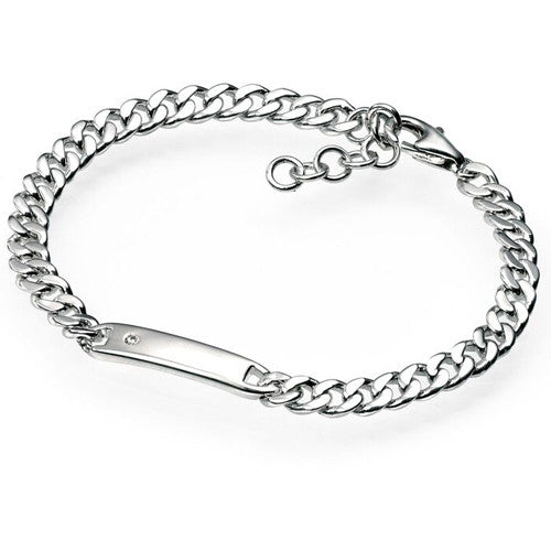 Diamond set identity bracelet in silver