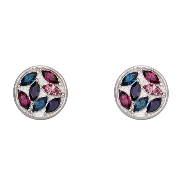Multicolour crystal mosaic earrings in silver