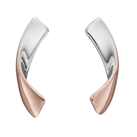 Curved earrings in silver with rose gold plating