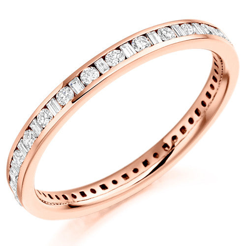 Ring - Round brilliant and baguette cut diamond channel set full eternity ring, 0.50ct - PA Jewellery