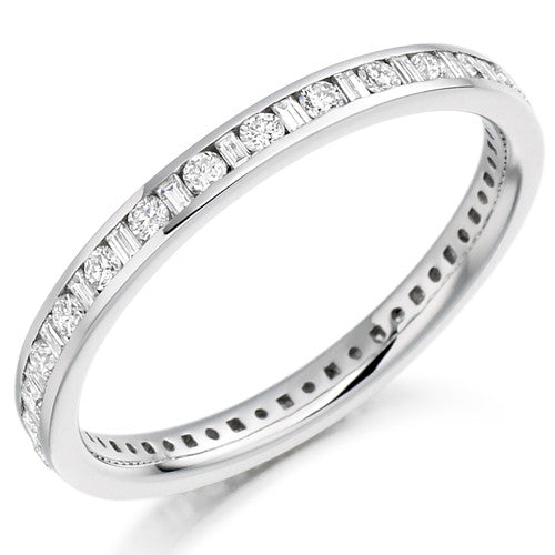 Ring - Round brilliant and baguette cut diamond channel set full eternity ring, 0.50ct - PA Jewellery