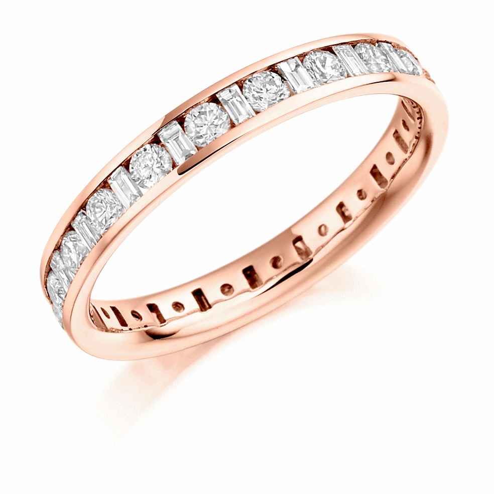 Ring - Round brilliant and baguette cut diamond channel set full eternity ring, 1.15ct - PA Jewellery