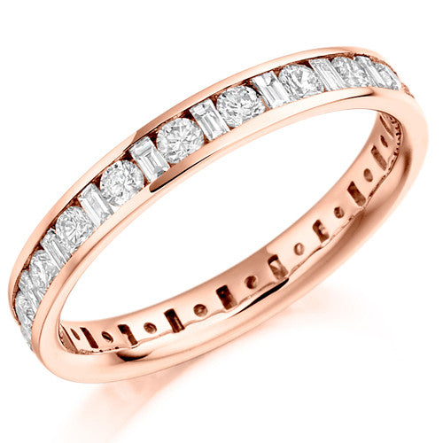 Ring - Round brilliant and baguette cut diamond channel set full eternity ring, 1.15ct - PA Jewellery