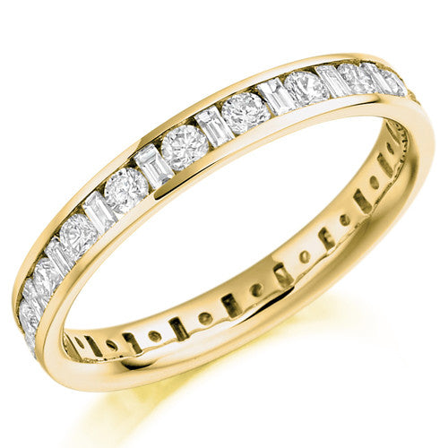 Ring - Round brilliant and baguette cut diamond channel set full eternity ring, 1.15ct - PA Jewellery