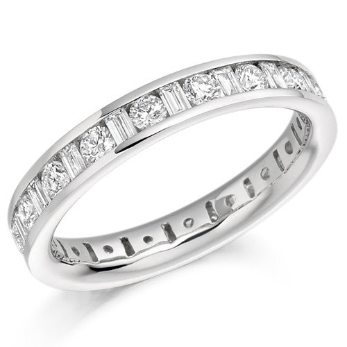 Ring - Round brilliant and baguette cut diamond channel set full eternity ring, 1.53ct - PA Jewellery