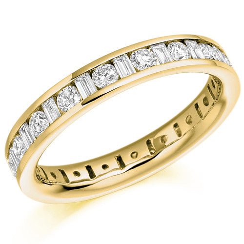 Ring - Round brilliant and baguette cut diamond channel set full eternity ring, 1.53ct - PA Jewellery