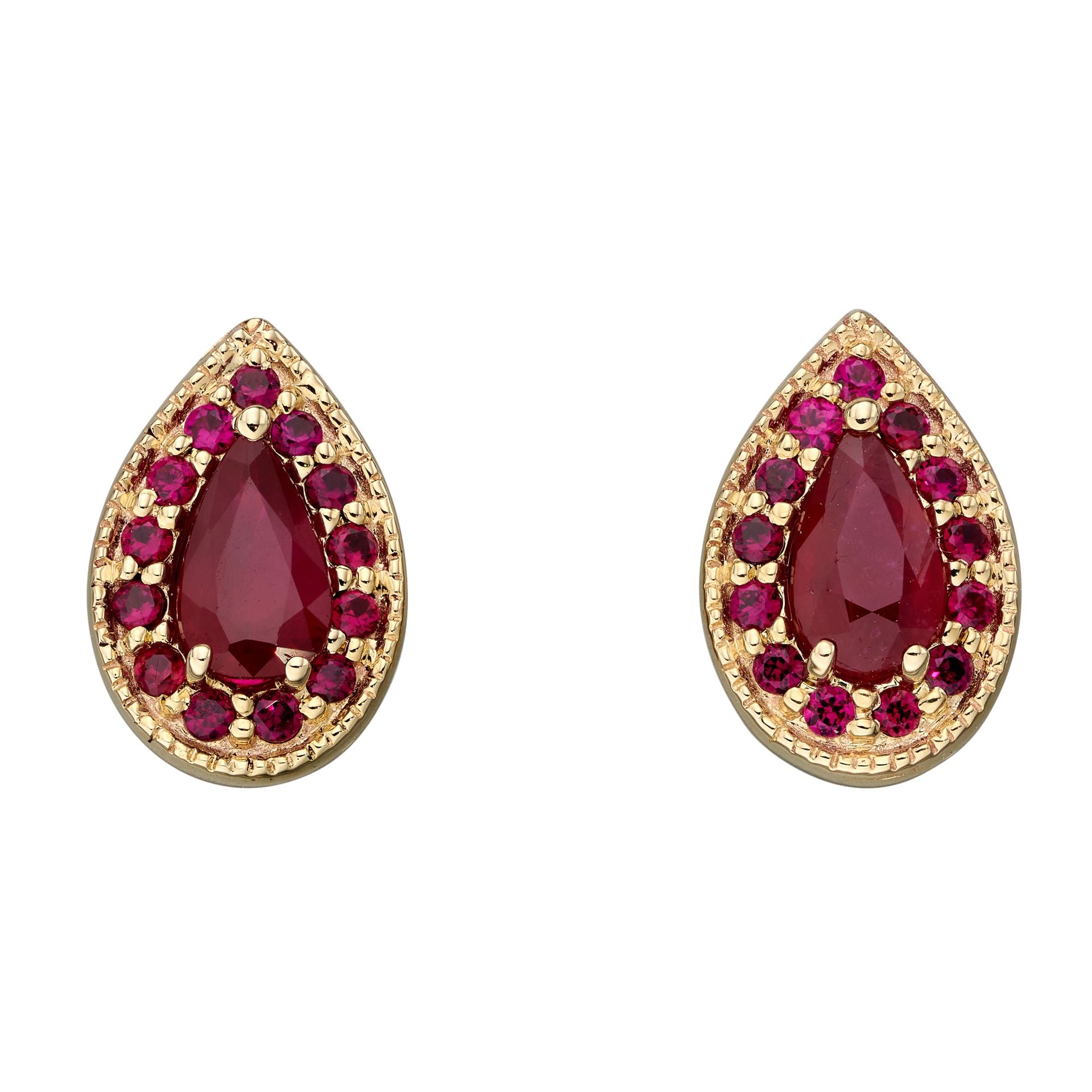 Treated Ruby Pear Shape Cluster Earrings in 9ct Gold