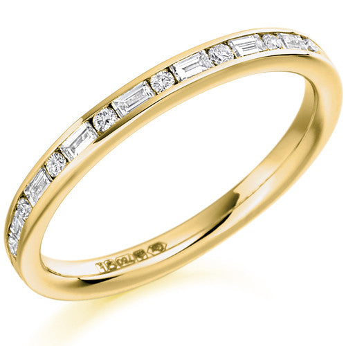 Ring - Round brilliant and baguette cut diamond channel set half eternity ring, 0.30ct - PA Jewellery