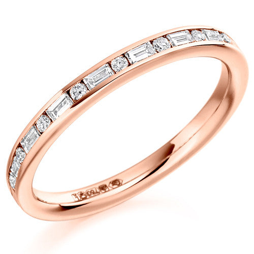 Ring - Round brilliant and baguette cut diamond channel set half eternity ring, 0.30ct - PA Jewellery