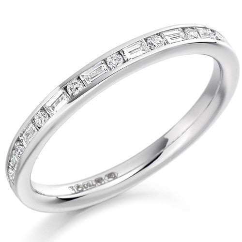 Ring - Round brilliant and baguette cut diamond channel set half eternity ring, 0.30ct - PA Jewellery