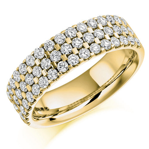 Ring - Round brilliant cut diamond three row half eternity ring, 1.05ct - PA Jewellery