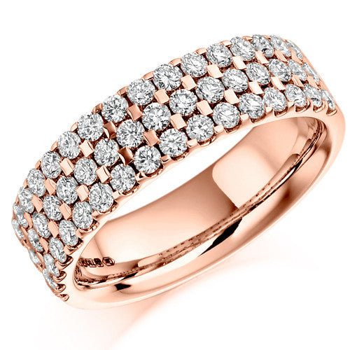 Ring - Round brilliant cut diamond three row half eternity ring, 1.05ct - PA Jewellery