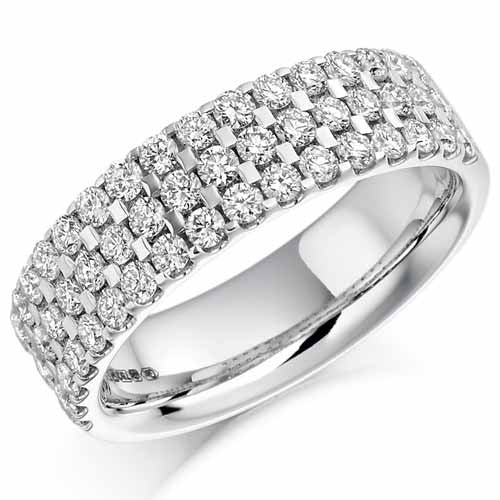 Ring - Round brilliant cut diamond three row half eternity ring, 1.05ct - PA Jewellery