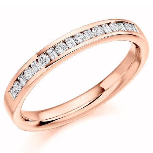Ring - Round brilliant and baguette cut diamond channel set half eternity ring, 0.25ct - PA Jewellery