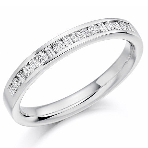Ring - Round brilliant and baguette cut diamond channel set half eternity ring, 0.25ct - PA Jewellery
