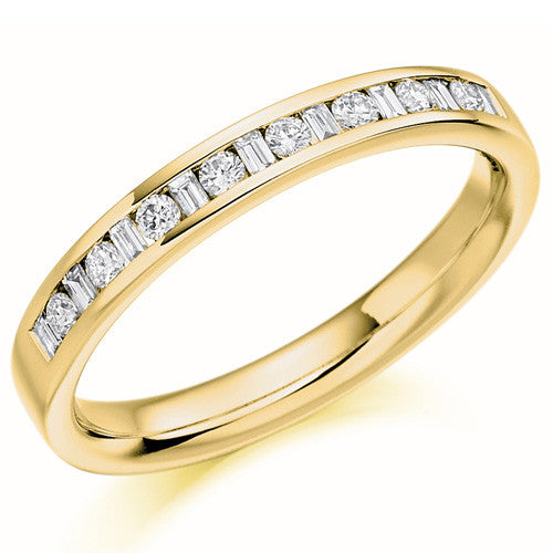 Ring - Round brilliant and baguette cut diamond channel set half eternity ring, 0.25ct - PA Jewellery