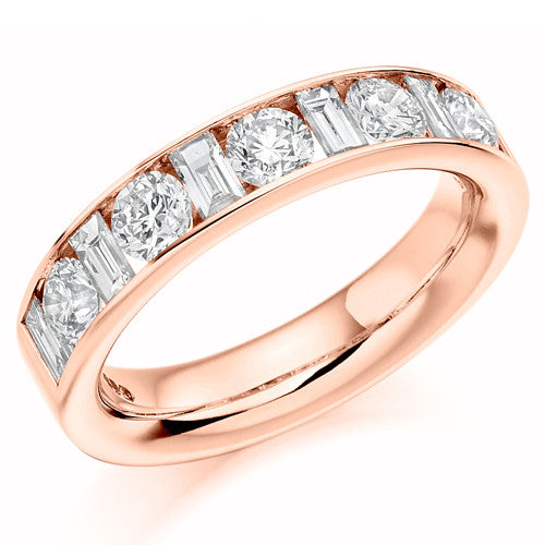 Ring - Round brilliant and baguette cut diamond channel set half eternity ring, 1.50ct - PA Jewellery