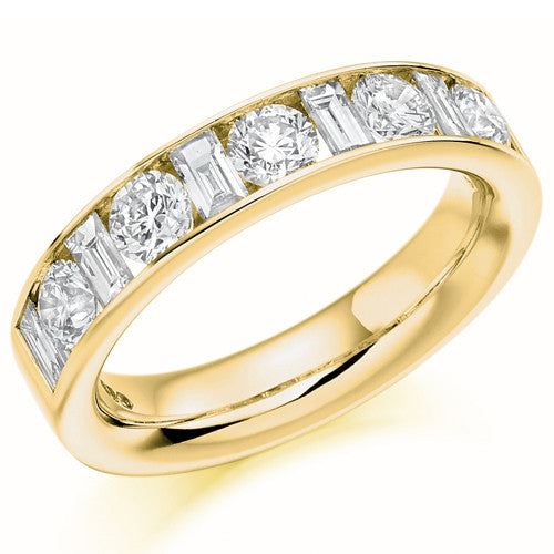 Ring - Round brilliant and baguette cut diamond channel set half eternity ring, 1.50ct - PA Jewellery