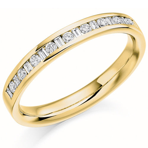 Ring - Round brilliant and baguette cut diamond channel set half eternity ring, 0.25ct - PA Jewellery