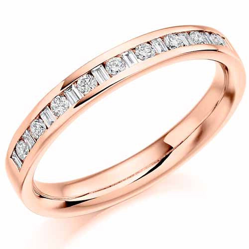Ring - Round brilliant and baguette cut diamond channel set half eternity ring, 0.25ct - PA Jewellery