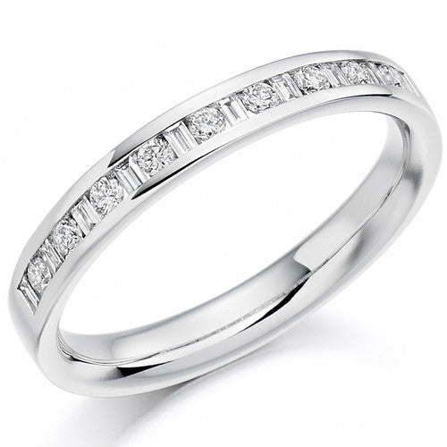 Ring - Round brilliant and baguette cut diamond channel set half eternity ring, 0.25ct - PA Jewellery