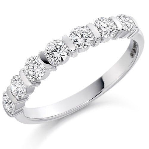 Ring - Round brilliant cut diamond bar set half eternity ring, 0.75ct - PA Jewellery