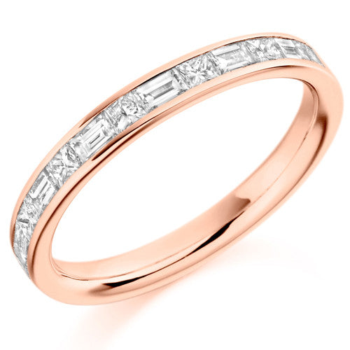 Ring - Princess and baguette cut diamond half eternity ring, 0.60ct - PA Jewellery