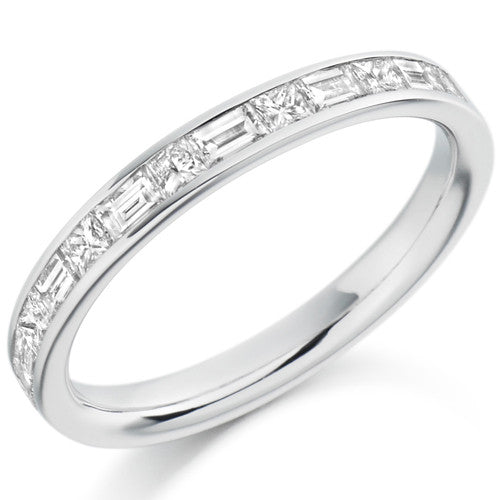 Ring - Princess and baguette cut diamond half eternity ring, 0.60ct - PA Jewellery