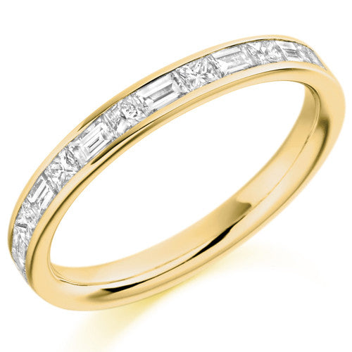 Ring - Princess and baguette cut diamond half eternity ring, 0.60ct - PA Jewellery