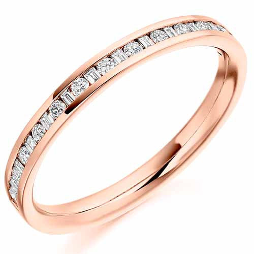 Ring - Round brilliant and baguette cut diamond channel set half eternity ring, 0.30ct - PA Jewellery